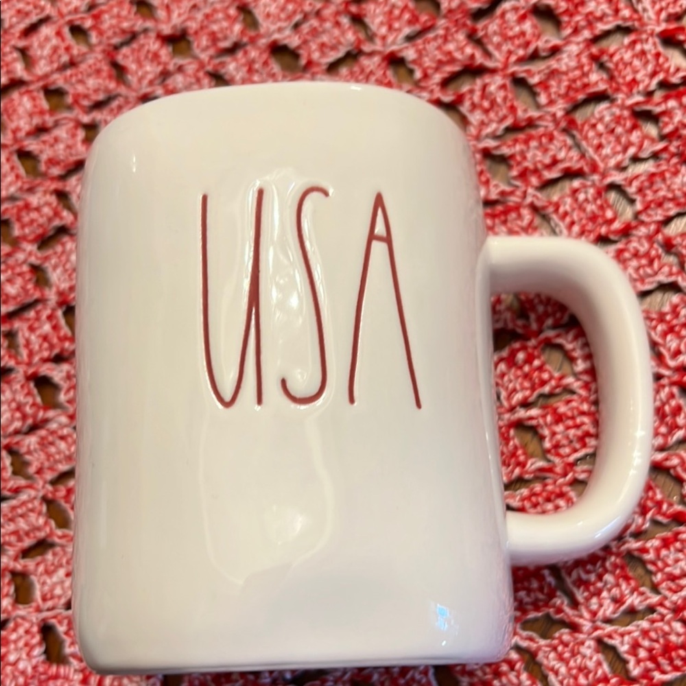Raul Dunn “USA”White Ceramic Mug with Red USA” Text